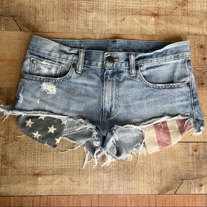 Ralph Lauren American Flag Boyfriend Cut Off Halsey Distressed Denim Jean Shorts